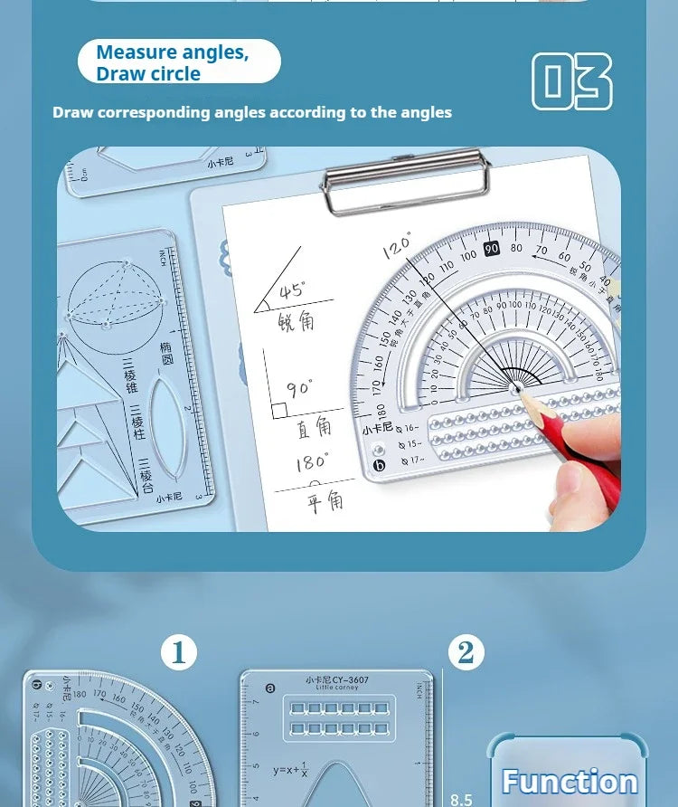 Mathematical Rulers Set Multi-function Geometry Drawing Ruler Transparent Rotatable Scale Ruler for Drafting School Supplies