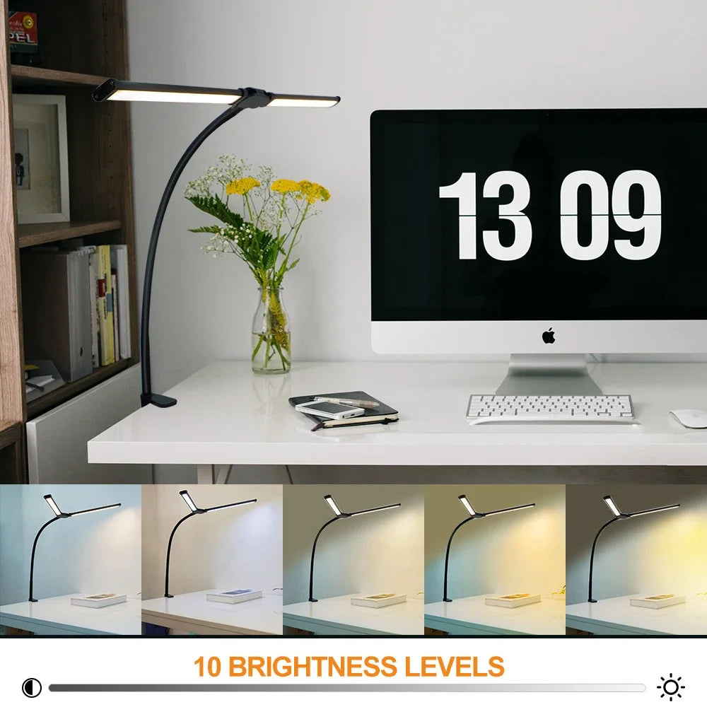 Single Double Triple Head LED Clip Desk Lamp Dimmable USB Eye-Caring Architect Table Lamp Computer Monitor Light for Office Home