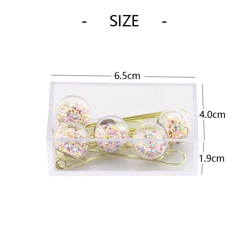 5 Pcs/Set Quicksand Crystal Ball Paper Clip DIY Metal Notes Letter File Binder Clips Bookmarks Office Desktop Storage Stationery