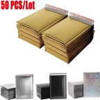 50PCS Aluminized Film Bubble Mailer Gold Mailing Envelope Waterproof Courier Bag Padded Bubble Envelopes Pack Bag for Shipping