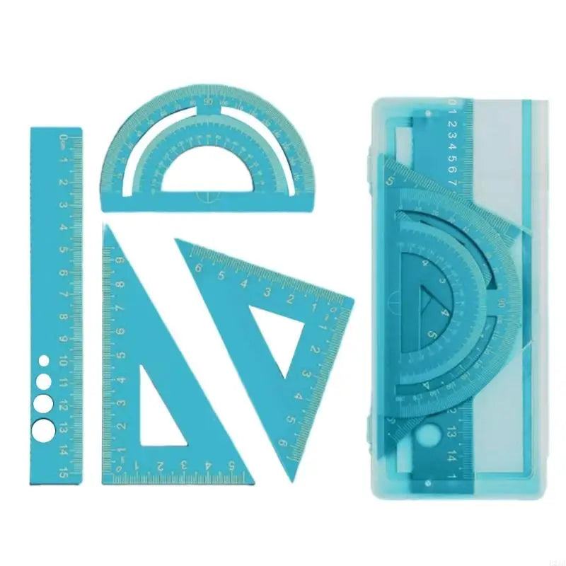 4Pcs/Set Student Math Drafting Tool Aluminum Alloy Straightedge 45° 60° Triangular Ruler Protractor for Office School Supply
