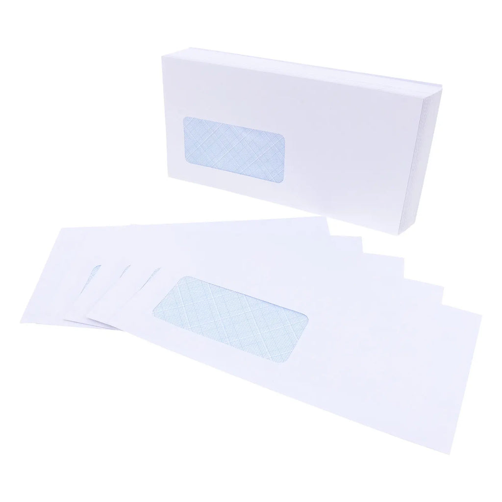 50Pcs White Self-Adhesive Security Envelopes Left Windowed for Letters Receipts Cash Documents Storage Mailing Stationery