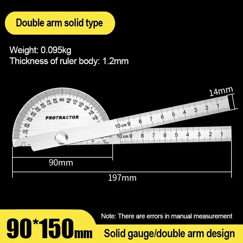 Stainless Steel Rotating Protractor 180° Angle Gauge Finder High Precision Metal Protractor Woodworking Metal Measuring Ruler