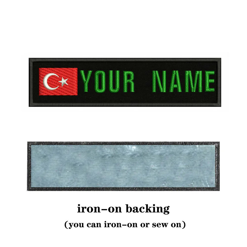 Turkish Flag Turkey 10X2.5cm Embroidery Custom Name Text Patch Stripes Badge Iron On Or  Patches