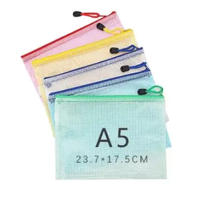 5PCS Stationery Storage Folder File Mesh Zipper Pouch A4 A5 A6 B5 2PCS A3 B4 Document Bag Zip File Folder School Office Supplies