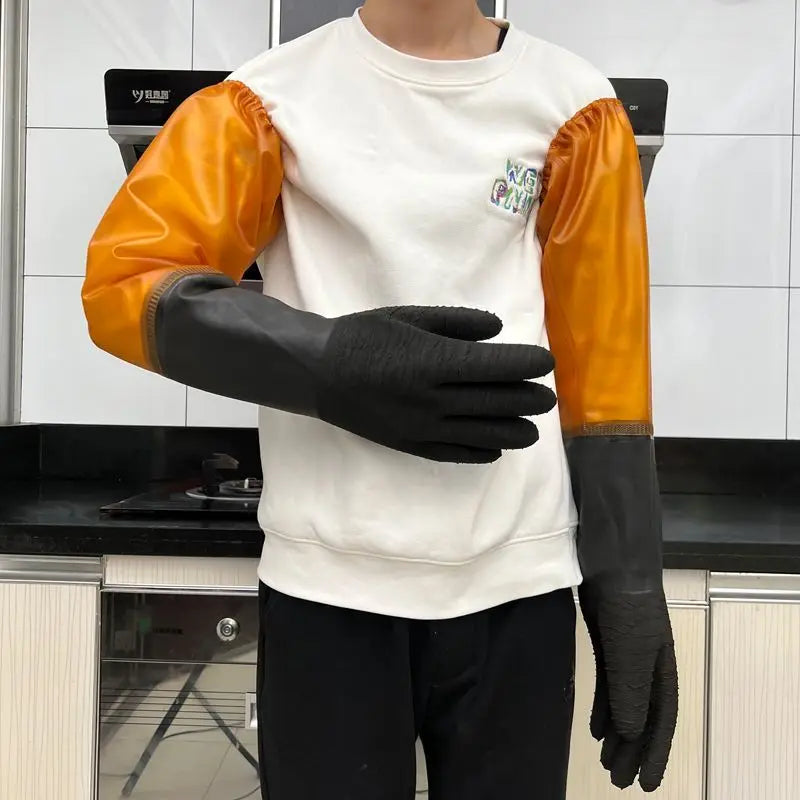 Sandblasting machine hand sleeve thickened wear-resistant rubber latex water and acid and alkali resistant gloves