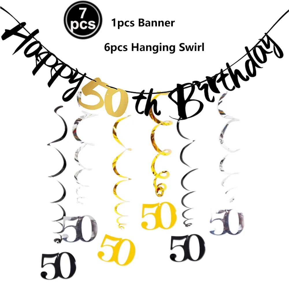 50th Birthday Party Supplies for Men Women Black and Gold 50 Years Old Party Paper Plates Cups Napkin Tablecloth Tableware Decor