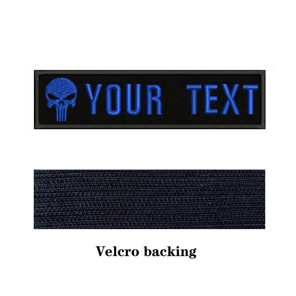 Skull Logo 10X2.5cm Embroidery Custom Name Text Patch Stripes Badge Iron On Or  Patches