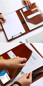 1PC A4 Size Texture PU Leather Multi-Functional Business Folder with Clip Pen Holder And Card Slots for Office Sales Bank Meetin