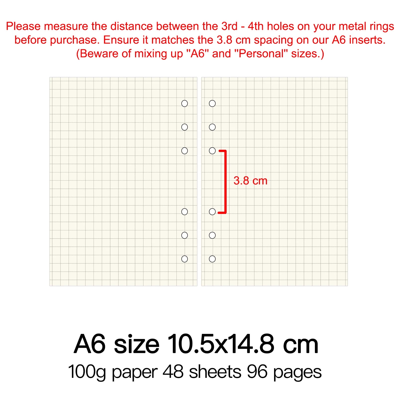 High Quality Ring Binder Notebook A5 Personal A6 A7 A8 Size Insert Refills Loose Leaf Spiral Diary Planner Inner Core 100g Paper