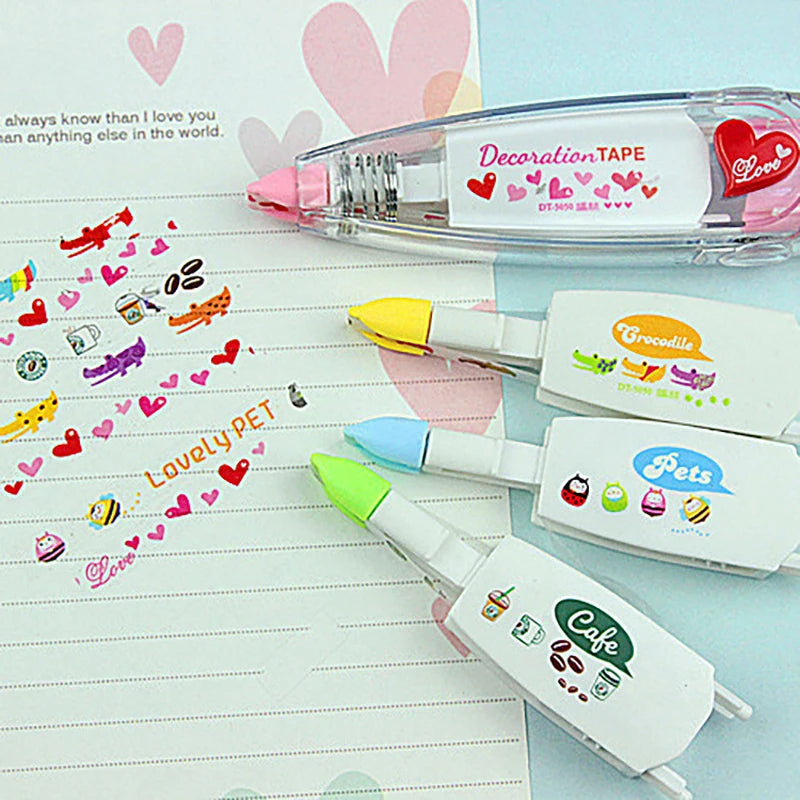 4Pcs Correction Tapes Refill Set Kawaii Animals Cartoon Decorative Press Type Cute Diary Stationery Decoration School Supplie