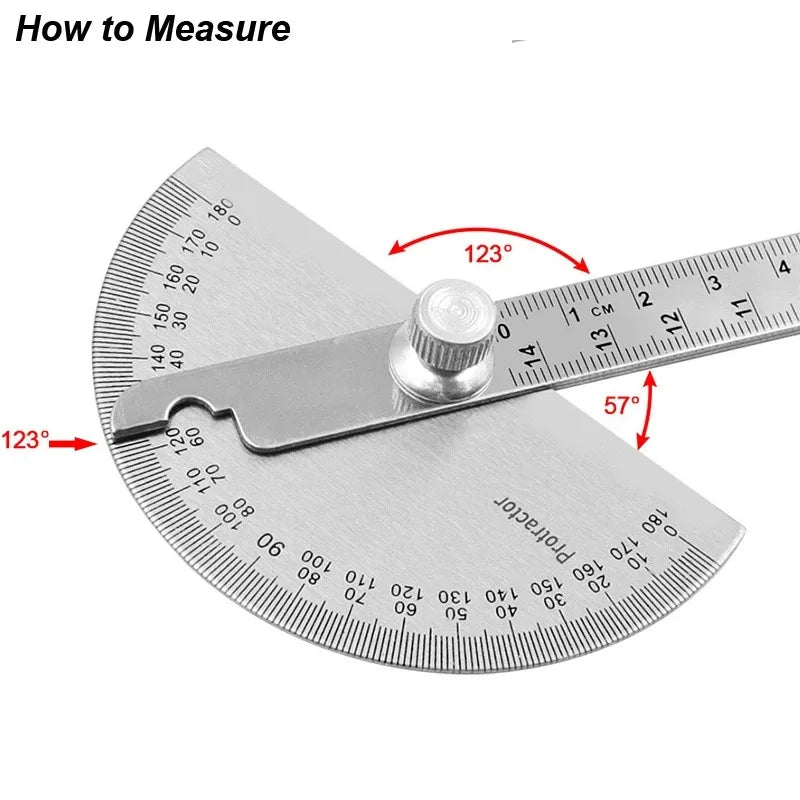180 Degree Protractor Metal Angle Finder Angle Ruler Woodworking Tools Measuring Ruler Angle Meter Stainless Steel Goniometer