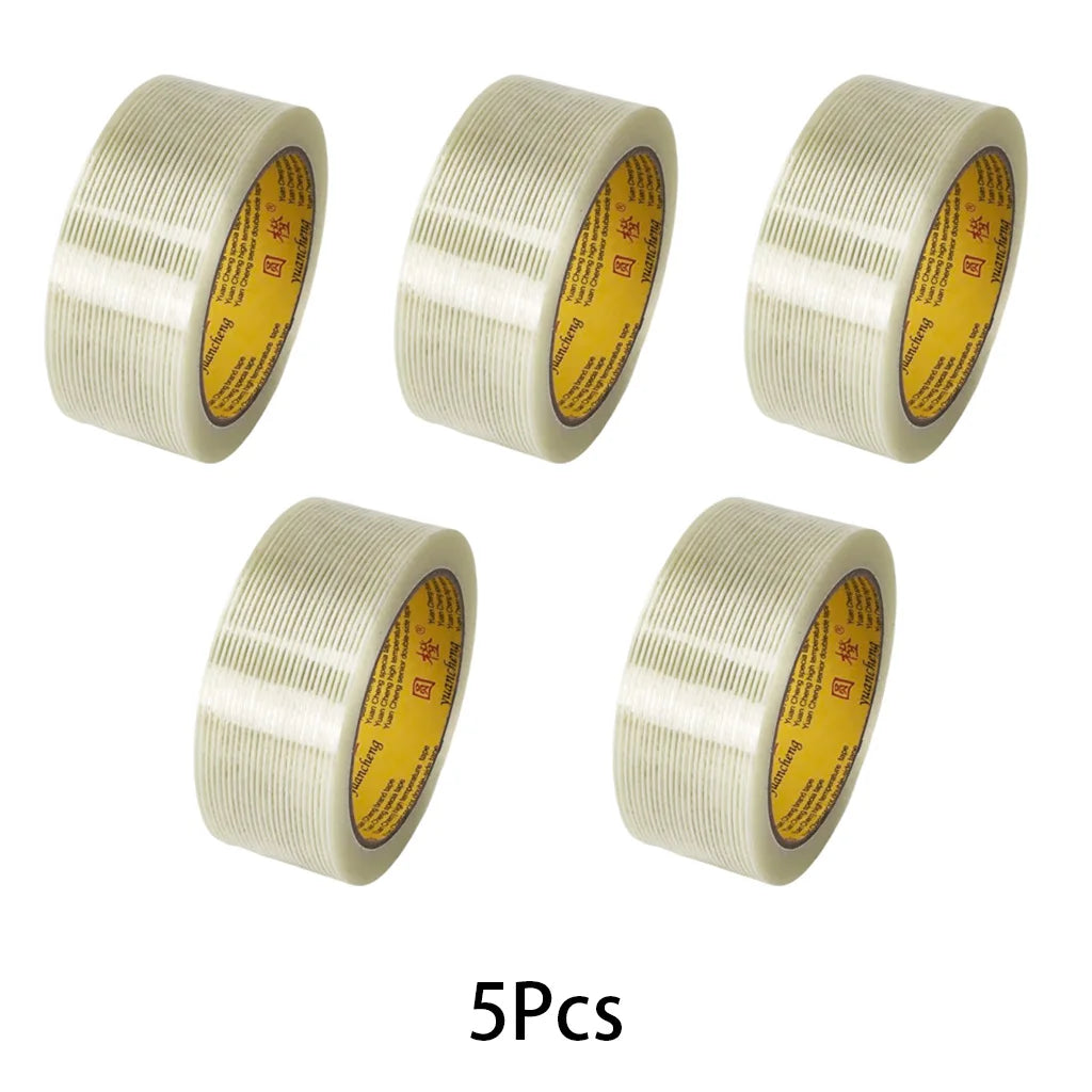10M-20M Striped Fiber Tape Lithium Battery Pack Insulation Wrap Fiberglass Transparent Single Side Adhesive Seal Packaging Fixed
