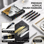 12 Pcs Black and White/Gold and Silver Acrylic Paint Markers Set, Large Ink Capacity, Skin Color Brush Markers Pen Art Supplies