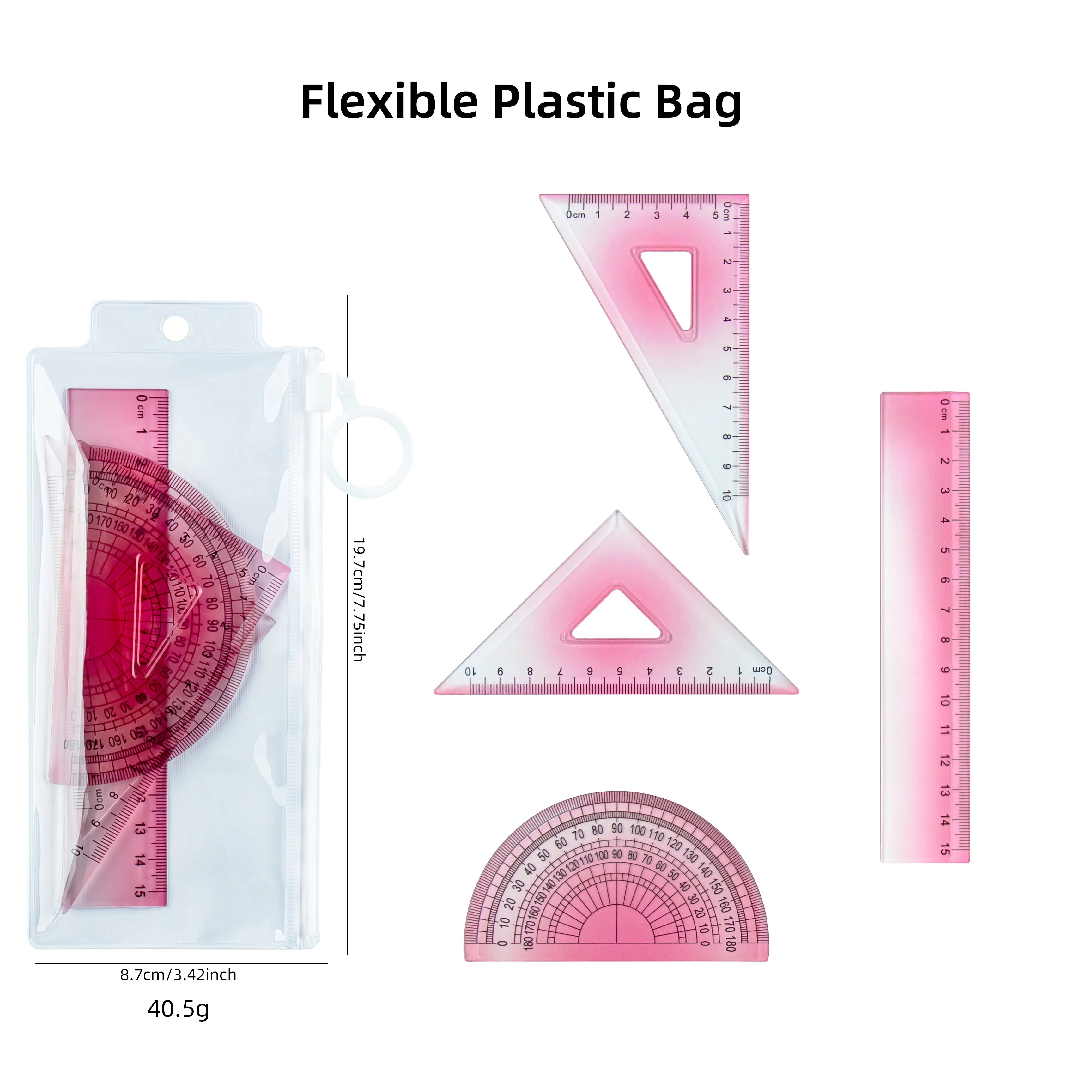 15/20cm Multi-Color Gradient Ruler Set - Durable, Precise Measuring Tools with Protractor, Triangle Set, and Semi-Circle