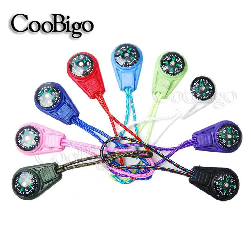 10Pcs Colorful Survival Keychain Zipper Pull Mini Compass for Outdoor Backpack Camping Hiking Pocket Navigator Adventure Tool