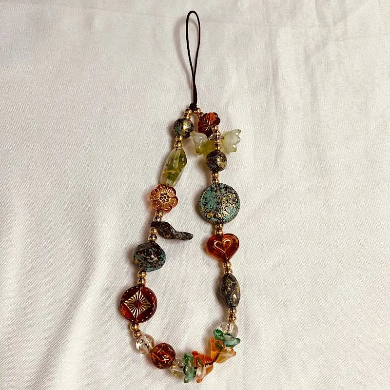 Fashion Women Beaded Phone Charm Strap Ins Wrist Hanging Ornament Phone Case Keychain CCD Camera Anti-Lost Lanyard