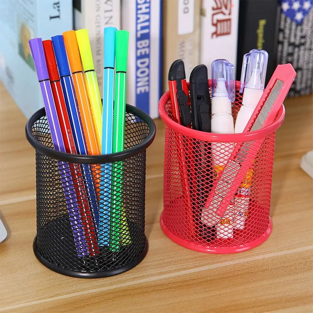 Multifunction Round/Square Mesh Pen Pot Multicolor Pen Holder Desk Tidy Stationery Organiser Pencil Storage Stationery Organiser
