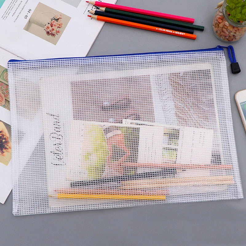 Mesh Zipper Storage Bag Document Bag Waterproof File Pouch Folders School Office Supplies Cosmetic Makeup Bags A3/A4/A5/A6