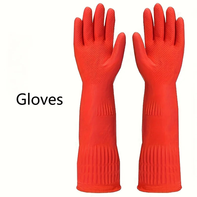 1pair Latex dishwashing gloves, extended and thickened rubber cleaning gloves for kitchen housework, car washing,