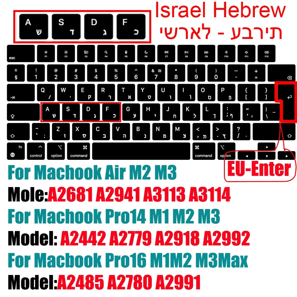 Keyboard Cover for 2022-2024 M4 M3/M2/M1Chip Pro 14"/16" A3401/A2992/A2779/A2991/A3403 MacBook Air 15.3"/13.6" A3113/A3114/A2941
