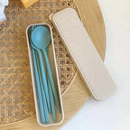 4 Pcs/Set Cutlery Wheat Straw Spoon Fork Chopsticks Box Tableware Portable Dinnerware Accessories Household Fashion Tableware