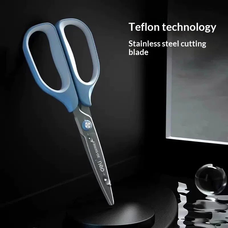 Deli Stainless Steel Scissors 3D Curved Knife Black Blade Home Office Hand Craft Anti-stick Shear Scissor School Stationery