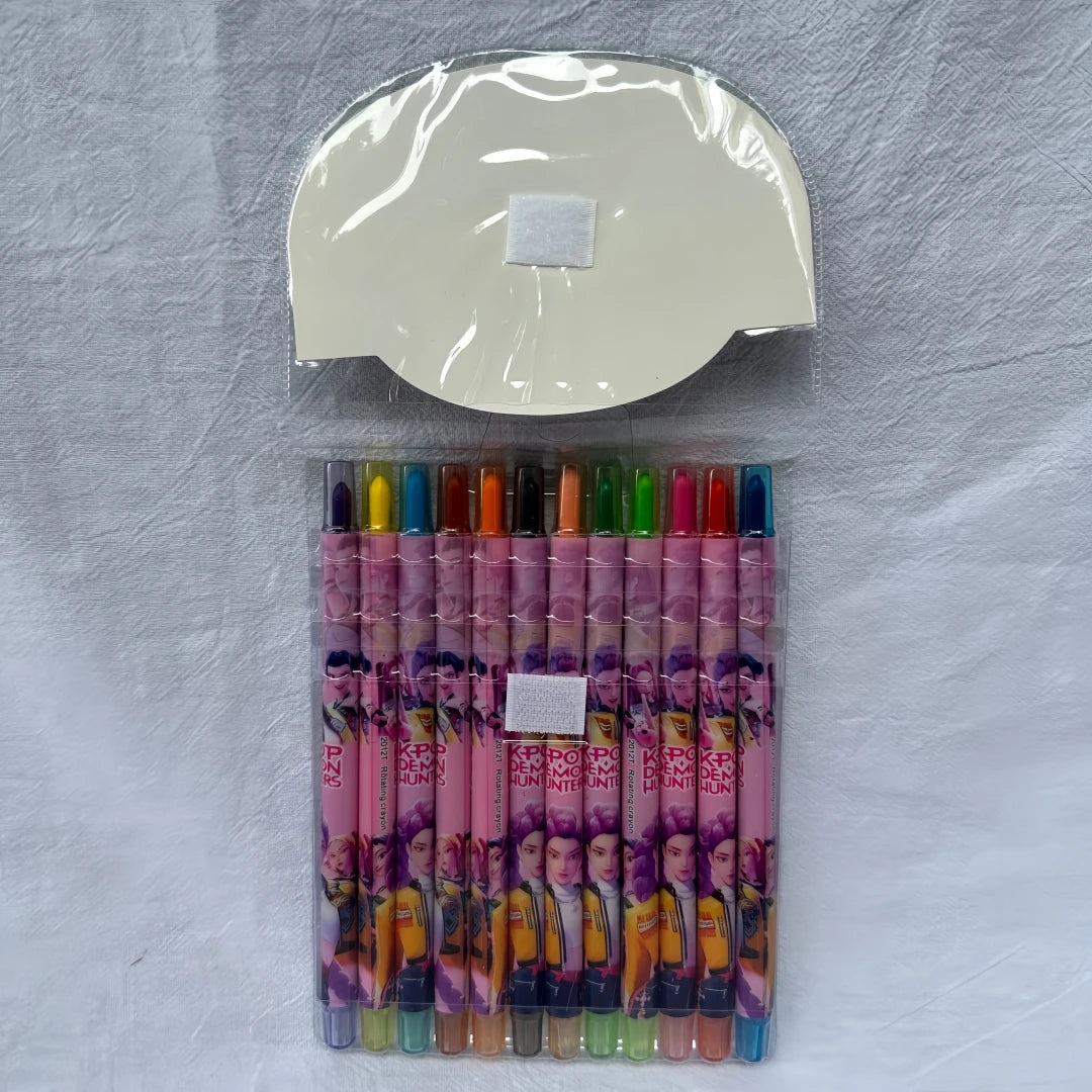 Popular rotating crayons girl group style 12 colors cute drawing tools for kids students daily coloring painting stationery