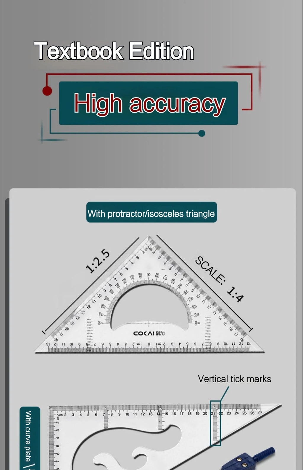 2Pcs/Set Multifunctional Triangle Ruler 30/45 Degree Measurement Angle Isosceles Triangle Ruler Geometry Students Drafting Tool