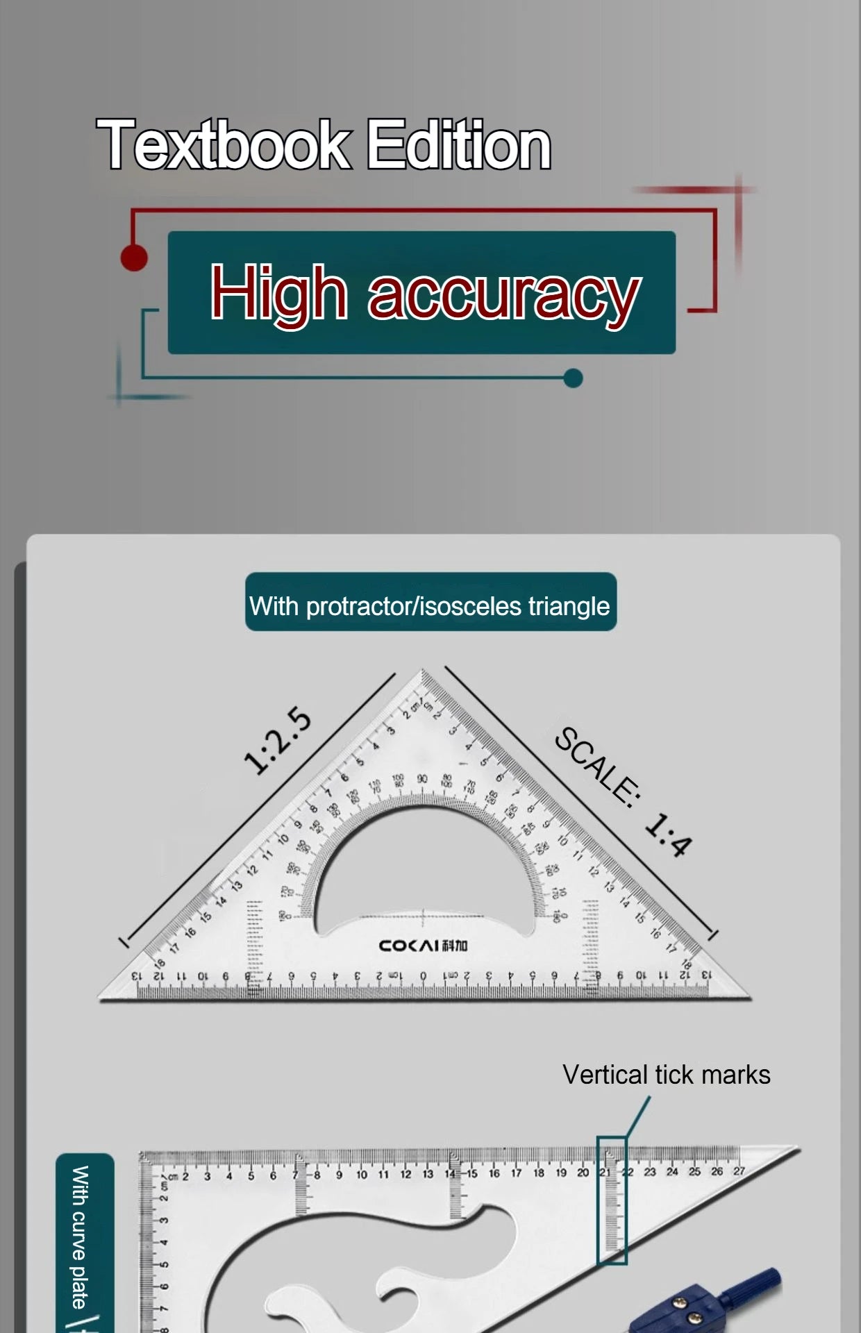 2Pcs/Set Multifunctional Triangle Ruler 30/45 Degree Measurement Angle Isosceles Triangle Ruler Geometry Students Drafting Tool