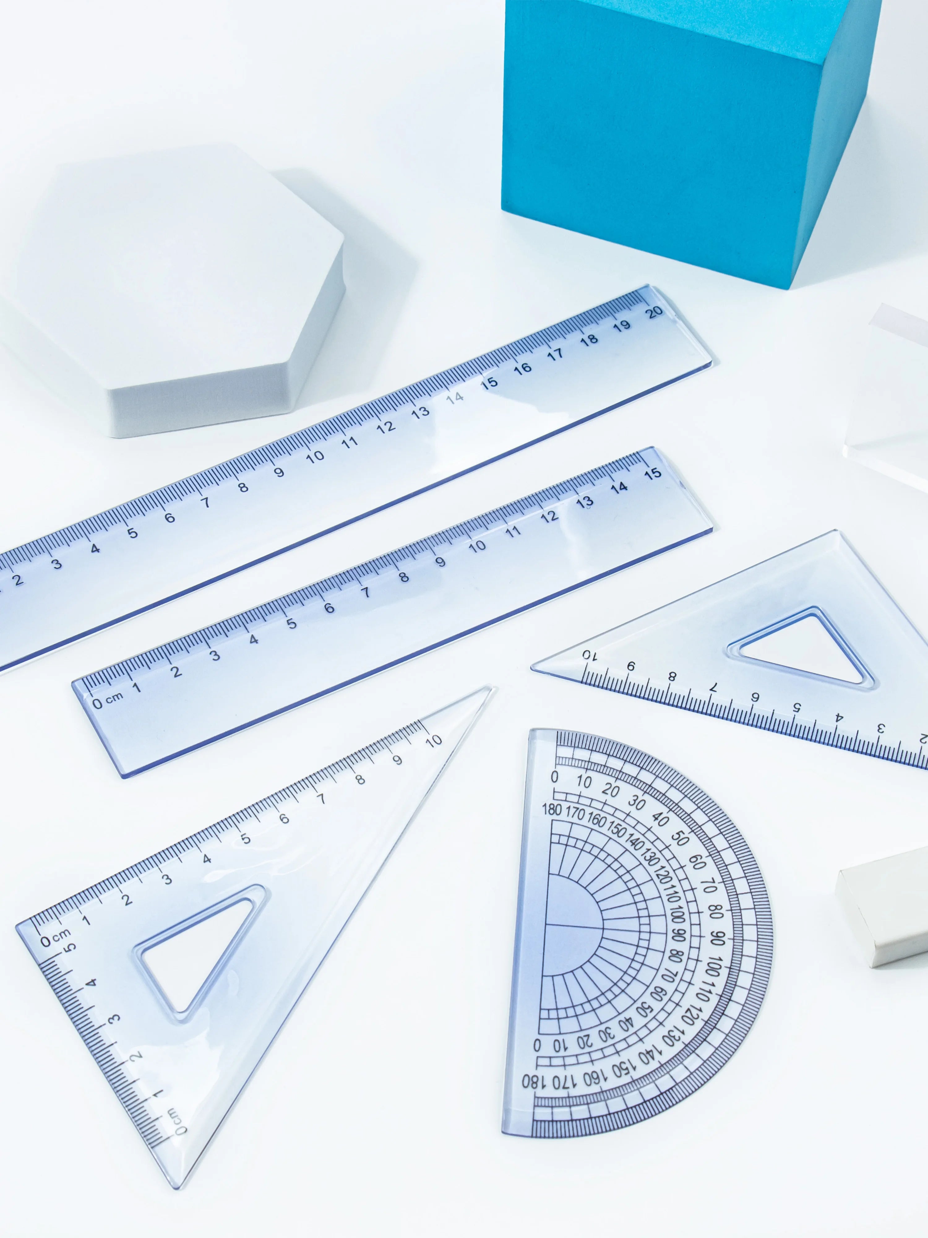 15/20cm Multi-Color Gradient Ruler Set - Durable, Precise Measuring Tools with Protractor, Triangle Set, and Semi-Circle
