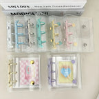 Mini Transparent 3 Ring Binder Covers, Beaded Storage Soft Notebook Closure Loose Leaf Folder Round Ring Cover Protector Button