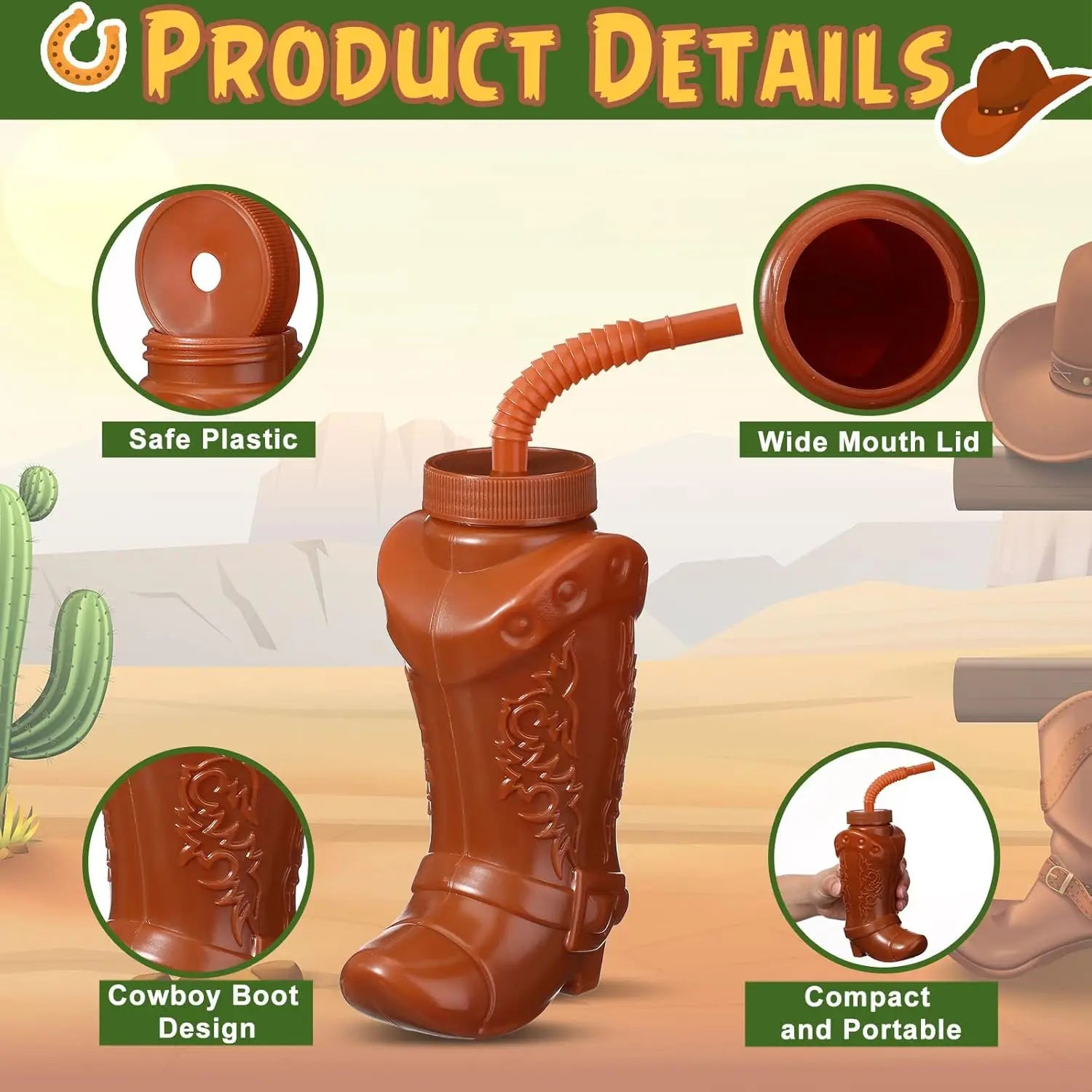 Plastic Cowboy Boot Cups with Straws and Lids Reusable Cowboy Cup for Western Themed Party Supplies Rodeo Birthday Decorations