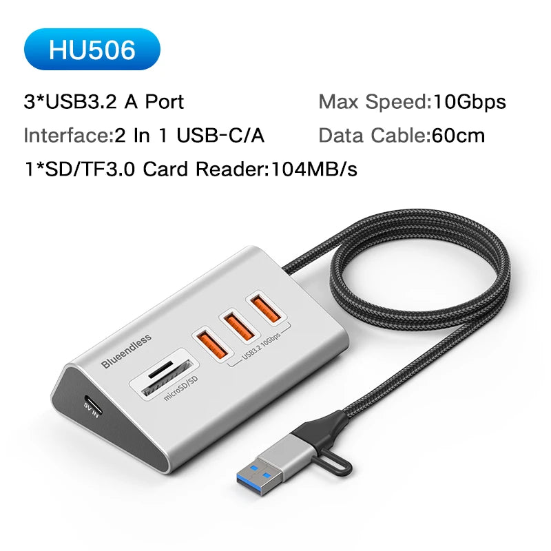 Blueendless Aluminium 10Gbps USB3.2 Gen2 4/10port HUB Docking Station USB-C USB-A Type C Splitter Adapter for PC Laptop macbook