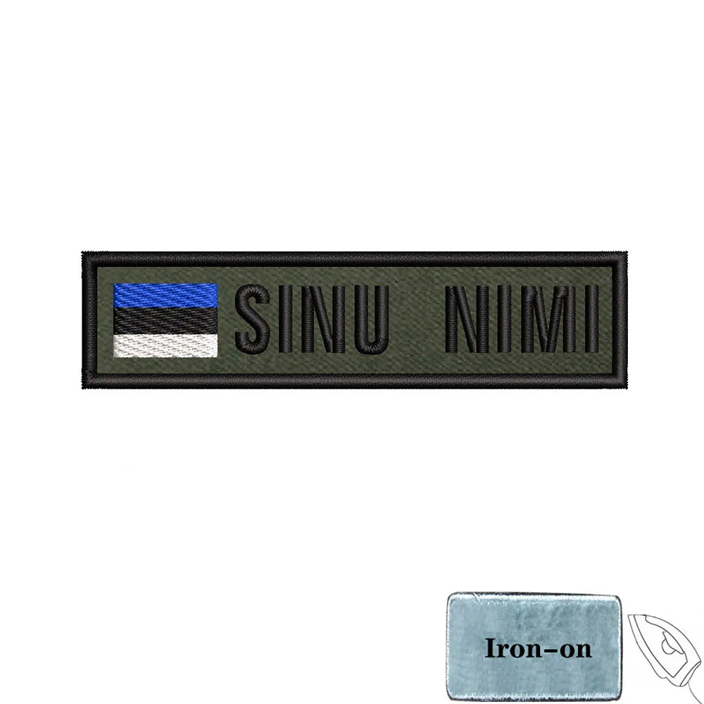 1PC 10cmX2.5cm Custom Name Flag Patch Stripes Badge Iron On Or Hook Loop Estonia Austria Bulgaria Hungary Romanian Ireland green