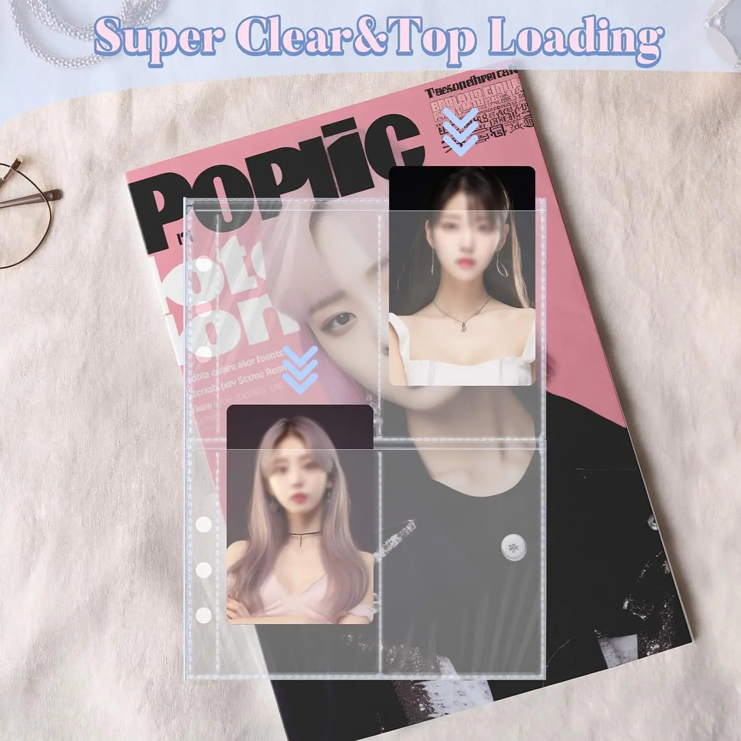 A5 Notebook Photocard Binder with 10 Pockets Sleeves, 6 Ring  PU Leather Binder Loose Leaf Personal Organizer Photo Binder Book