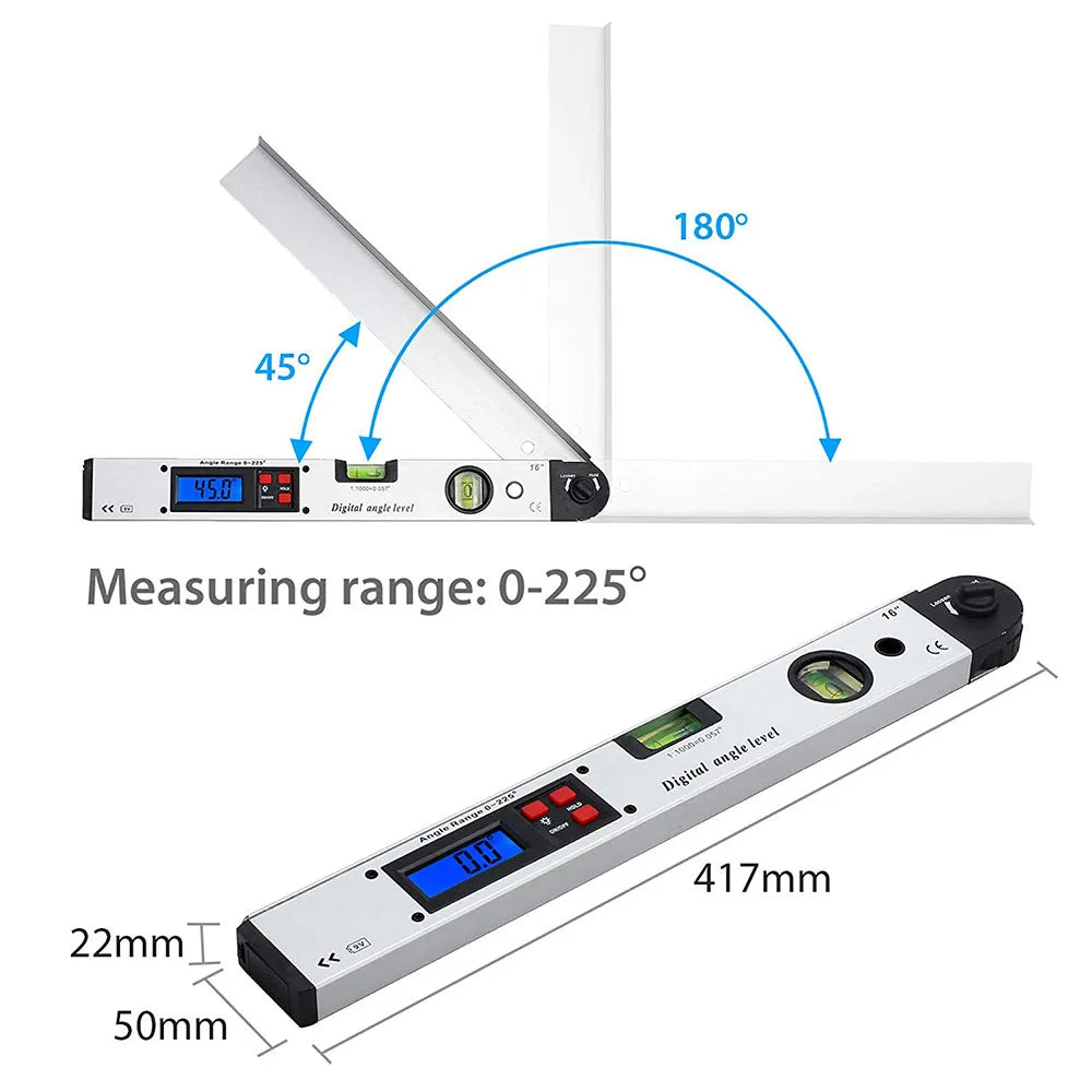 2025 Hot Sale 400mm/16inch  0-225 Degree Protractor Spirit Level Digital Angle Finder Gauge Meter Angle Finder with Level Bubble