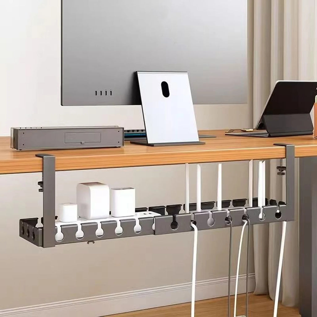 Under Desk Cable Management Tray No Drill Iron Power Strip Holder Wire Cord Organizer Clamp Mount for Home Office Desk