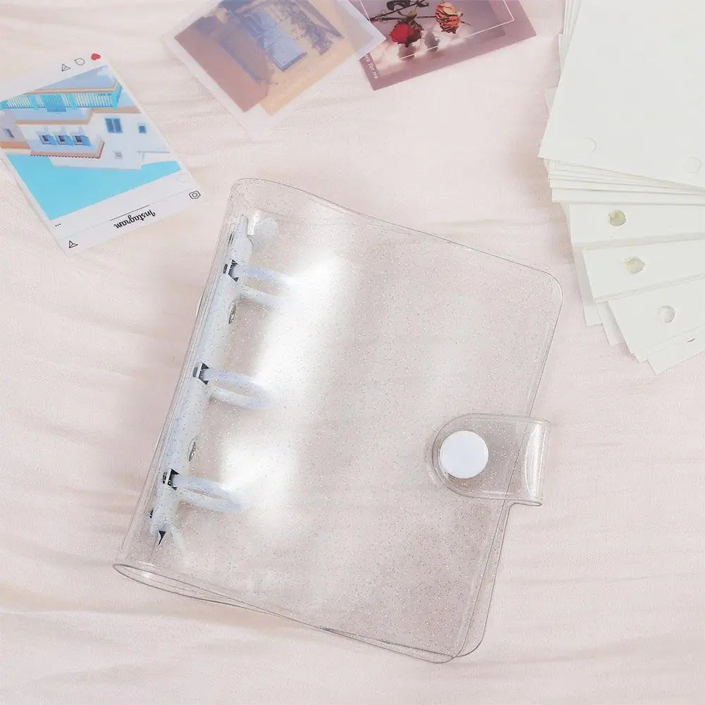 Portable Mini Handbook Glitter Notebook Pages Transparent Binder Notebook Cover Card Organizer 3 Hole Binder Clip Photo album