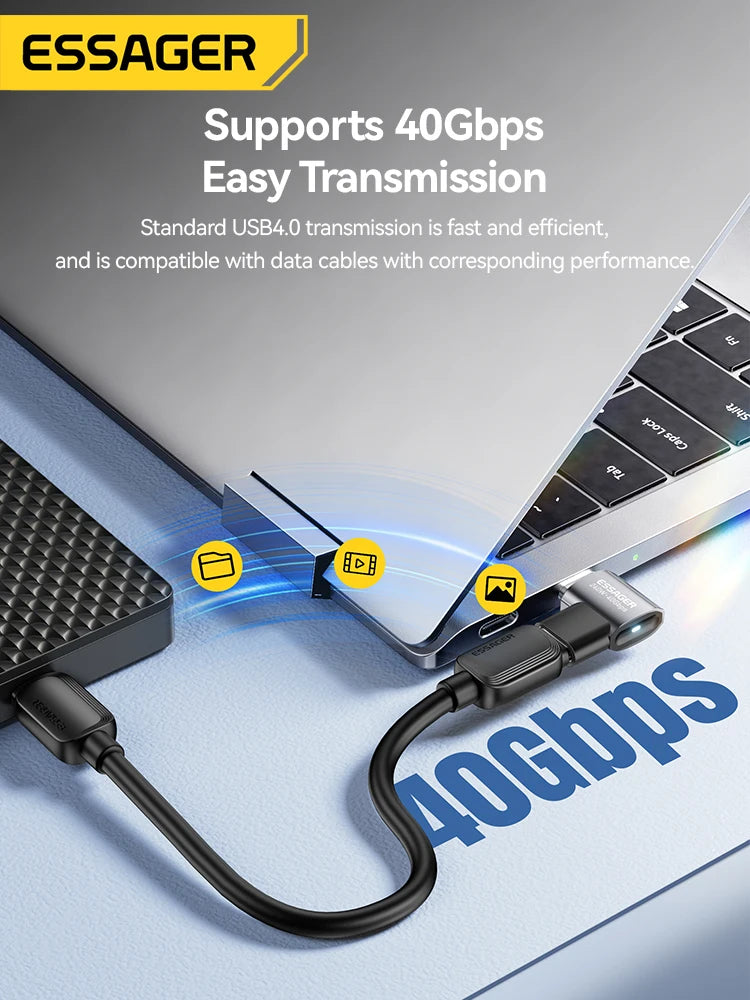 Essager USB4.0 40Gbps OTG Converter 240W Power Delivery Right Angle USB C Data Transfer Adapter For Phone Macbook Tablet 8K60Hz