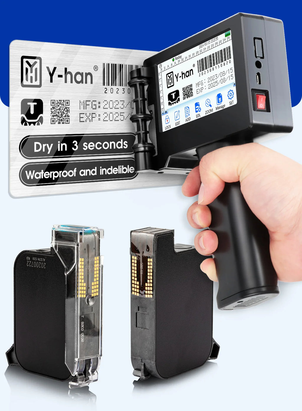 Yhan 2588 compatible quick-dry ink cartridge 12.7mm print height universal for unencrypted handheld printer