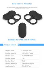 Protective Back WebCam Cover Sticker Plastic Camera Lens Cap Anti-Scratch Phone Lens Privacy Protector for iPhone 16/16Plus