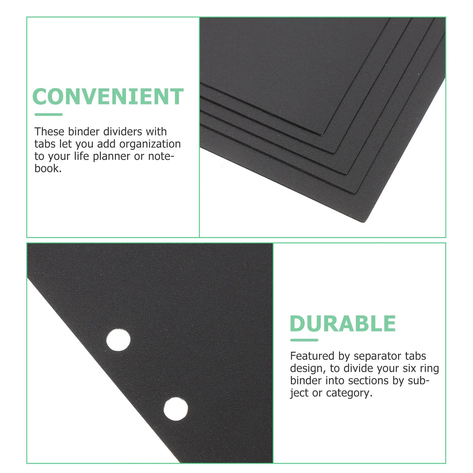 5Pcs A5 Black Page Dividers with Tabs for 6 Ring Binder Sturdy Plastic Index Dividers Binder Organizer for Planner Notebook File
