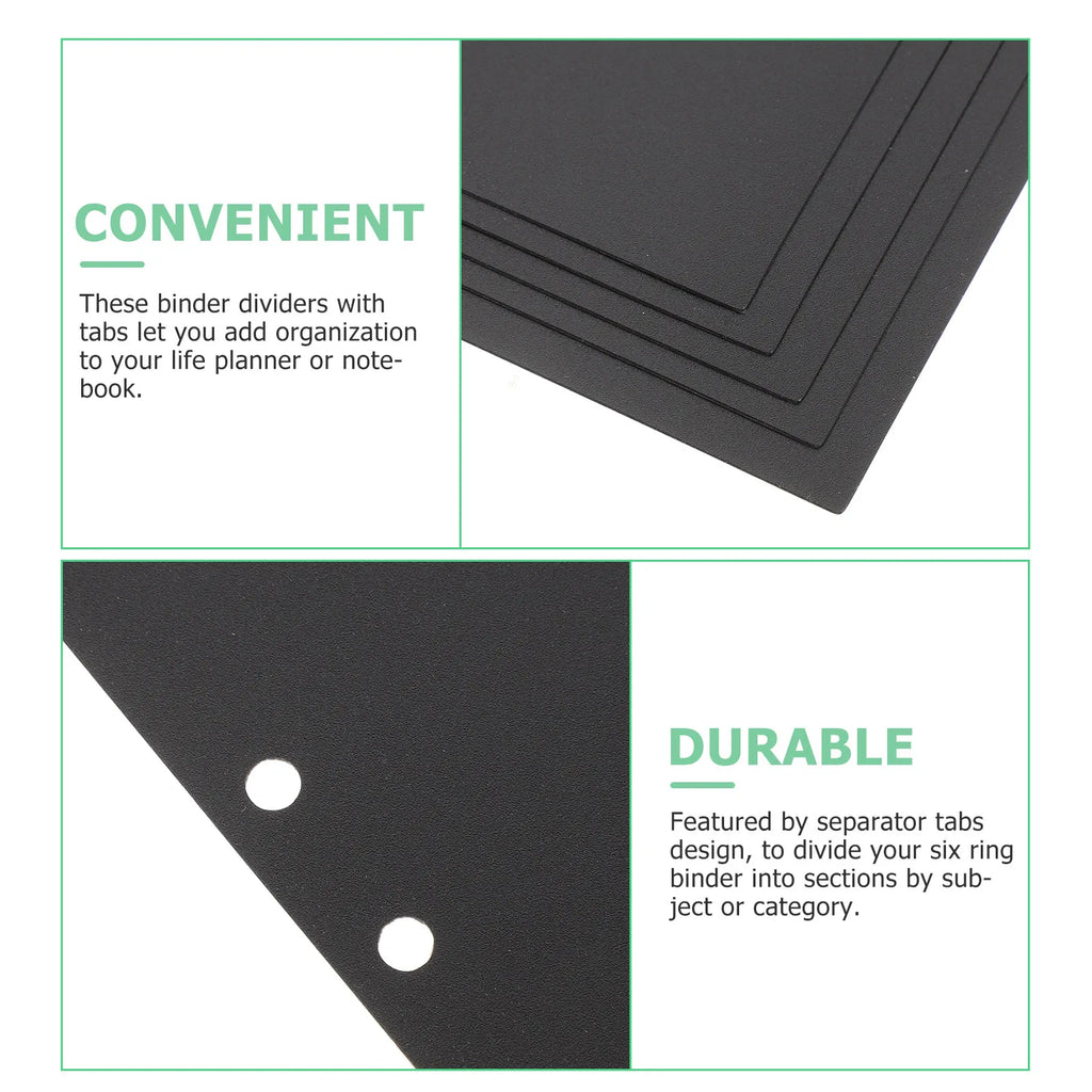 5Pcs A5 Black Page Dividers with Tabs for 6 Ring Binder Sturdy Plastic Index Dividers Binder Organizer for Planner Notebook File