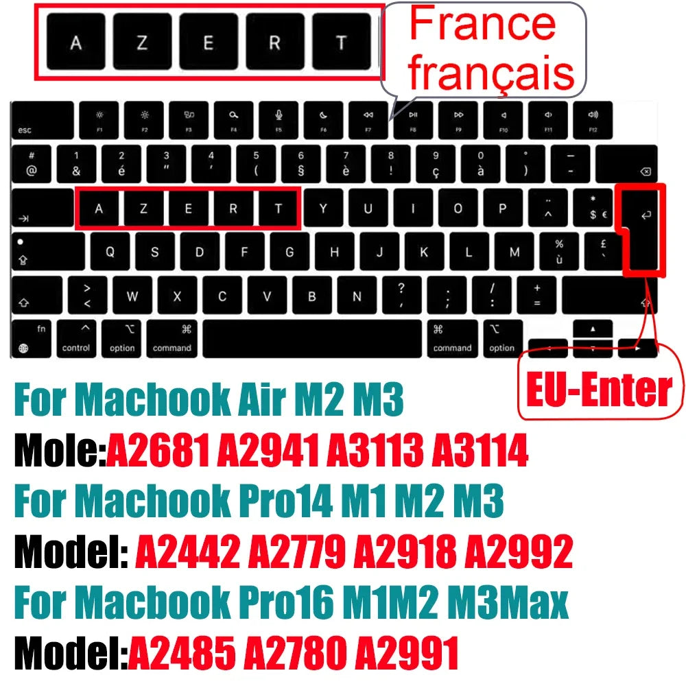 Keyboard Cover for 2022-2024 M4 M3/M2/M1Chip Pro 14"/16" A3401/A2992/A2779/A2991/A3403 MacBook Air 15.3"/13.6" A3113/A3114/A2941