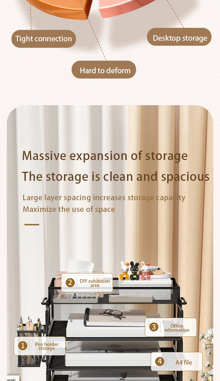 Metal desktop file rack, bookcase, office file storage box, multi-layer iron file frame, data storage, folder shelving