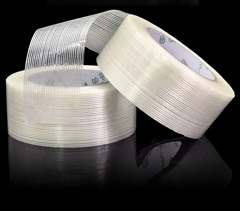 5mm-60mm 50M Strong Glass Fiber Tape Transparent Striped Single Side Adhesive Tape Industrial Strapping Packaging Fixed Seal