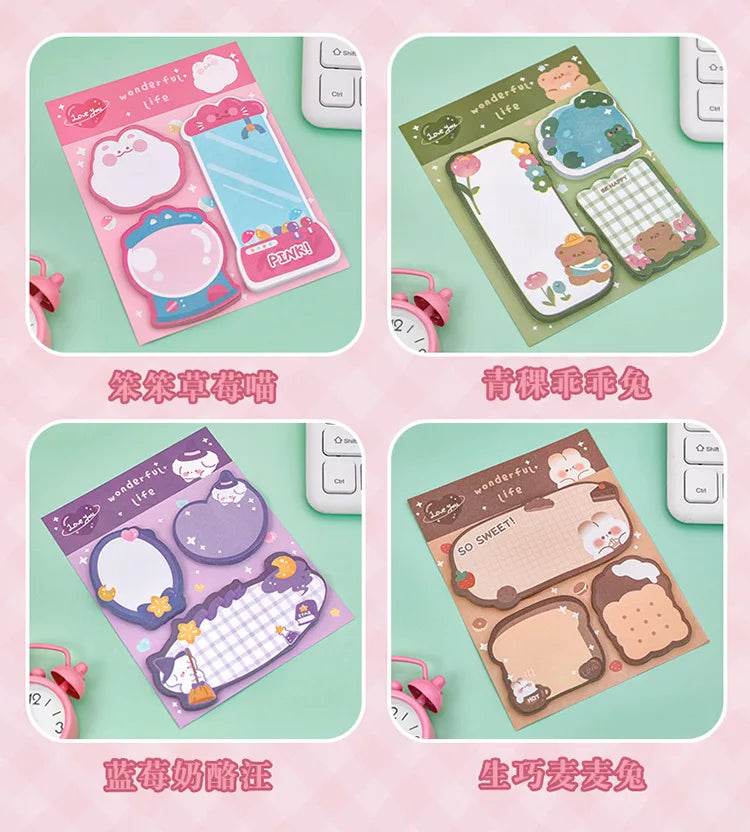 Kawaii Cartoon Strawberry Rabbit Bear Sticky Notes Memo Pad Cute Message N Times Sticky Office Stationery Supply Journal Planner