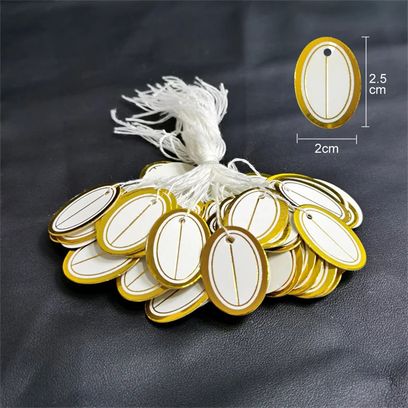 100pcs/lot Jewelry Price Tags Handwritten Labels with String Gold/Silver Color Paper for Accessories And Wares