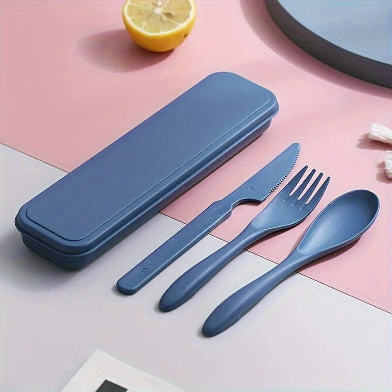 3 In1 Portable Cutlery Set Reusable Home Travel Utensil Set Fork Spoon Knife Dinnerware Set Picnic Camping Tableware with Box